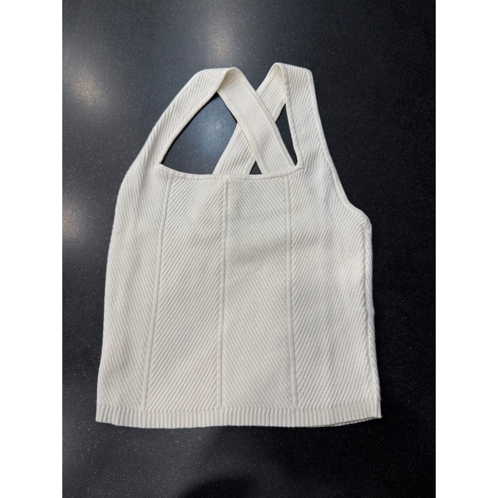 Abercrombie & Fitch Sweater Tank Medium Cream Ribbed Cross Back Chic Minimalist
